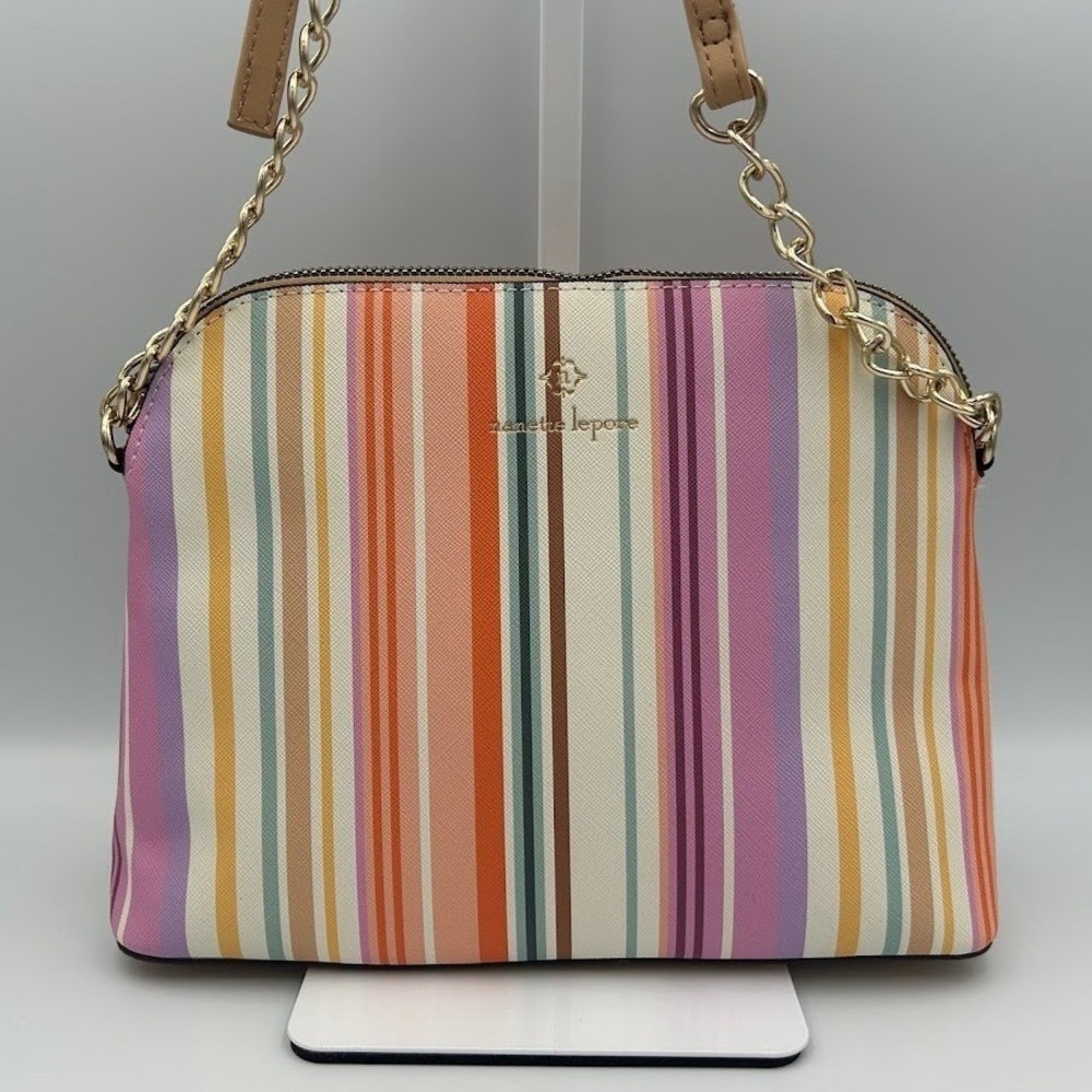 Nanette Lepore Multicolor Stripe Crossbody Bag Goldtone Hardware Vegan Leather